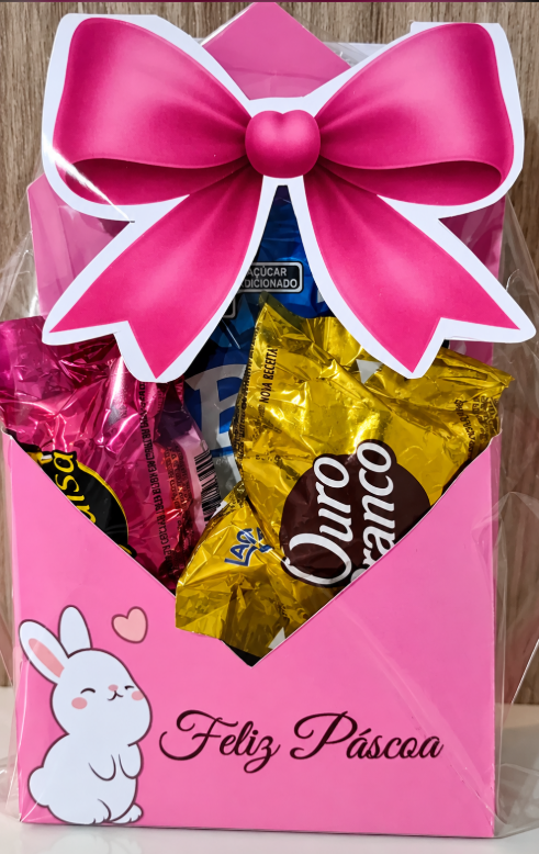 Embalagem rosa de Páscoa personalizada com chocolates